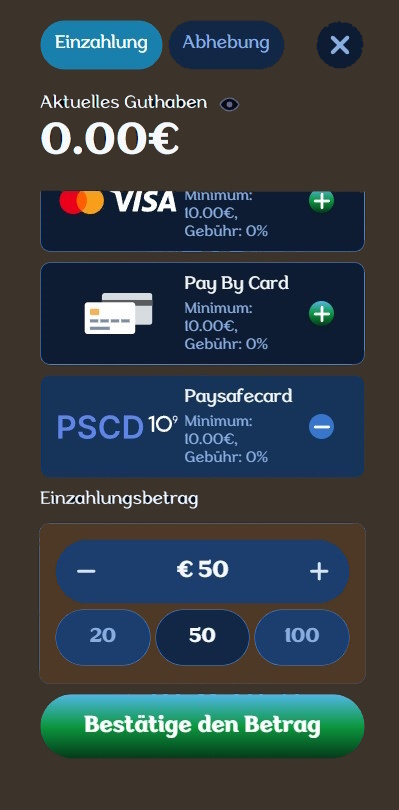 Einzahlung mit Paysafecard